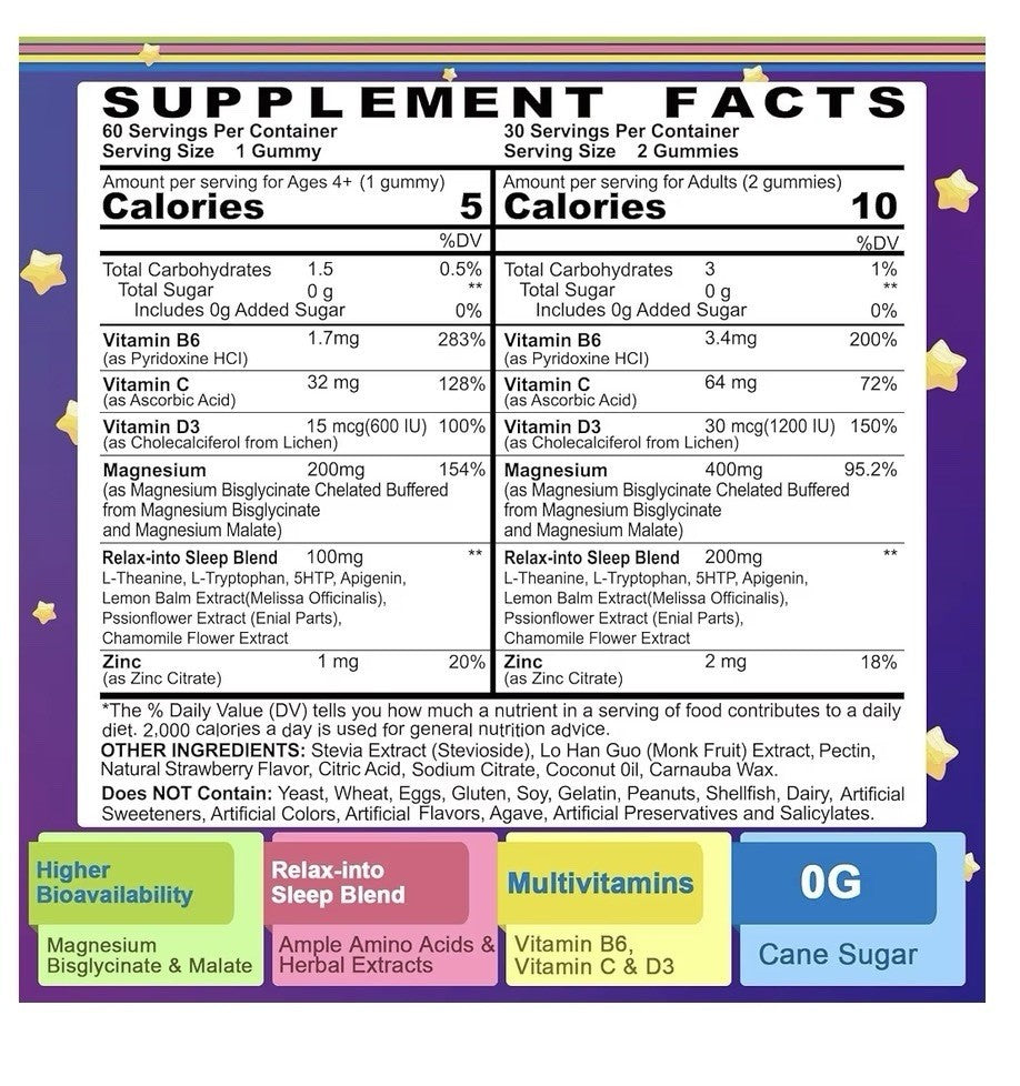 Neviss Magnesium Glycinate Complex Natural Azzz for Adults & Kids 60 Gummies