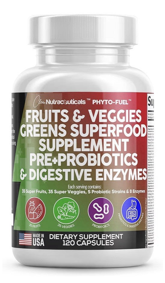 Clean Nutraceuticals Fruits and Veggies Supplement Reds & Green Superfood 120Cap