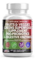 Clean Nutraceuticals Fruits and Veggies Supplement Reds & Green Superfood 120Cap