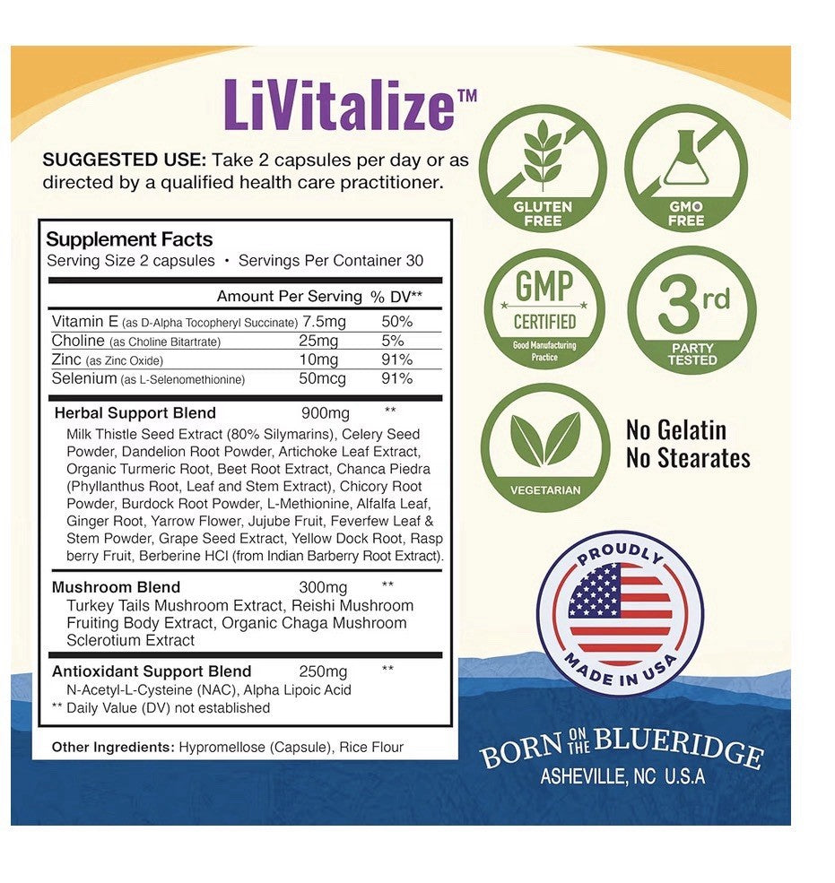 Healthy By Nature LiVitalize Liver Support Cleanse Detox Supplement 60 Capsules