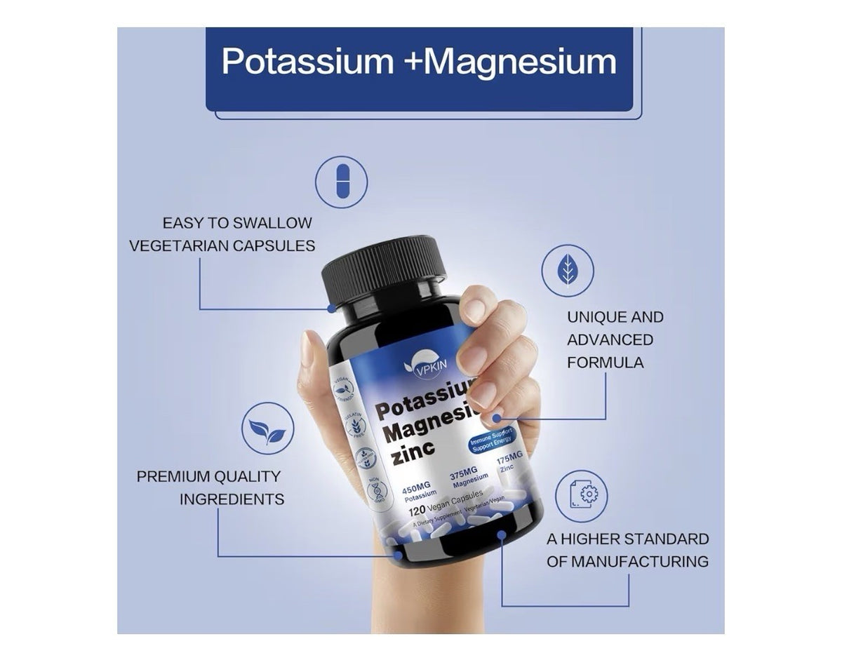 VPKIN Potassium Magnesium Zinc Supplement Immune Energy Support 150 Capsules