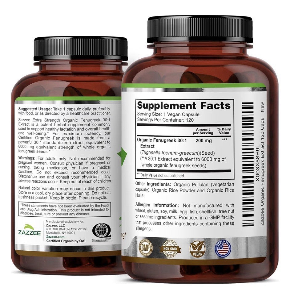 2Pack Zazzee Fenugreek Extra Strength Healthy Lactation Overall Health Wellbeing