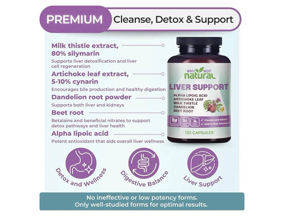 Why Not Natural Liver Support Detox Cleanse 5in1 Liver Health Supplement 120Caps