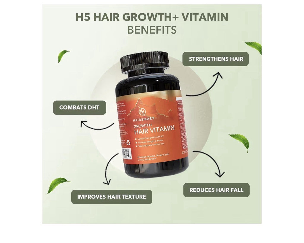 HairSmart H5 Grow+ Hair Vitamin Supplement Biotin Ayurvedic Herbs 5 Nutrient 90c
