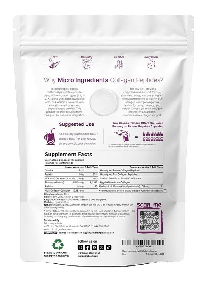 Micro Ingredients Multi Collagen Peptides Powder For Women & Men 2lb 82 Servings