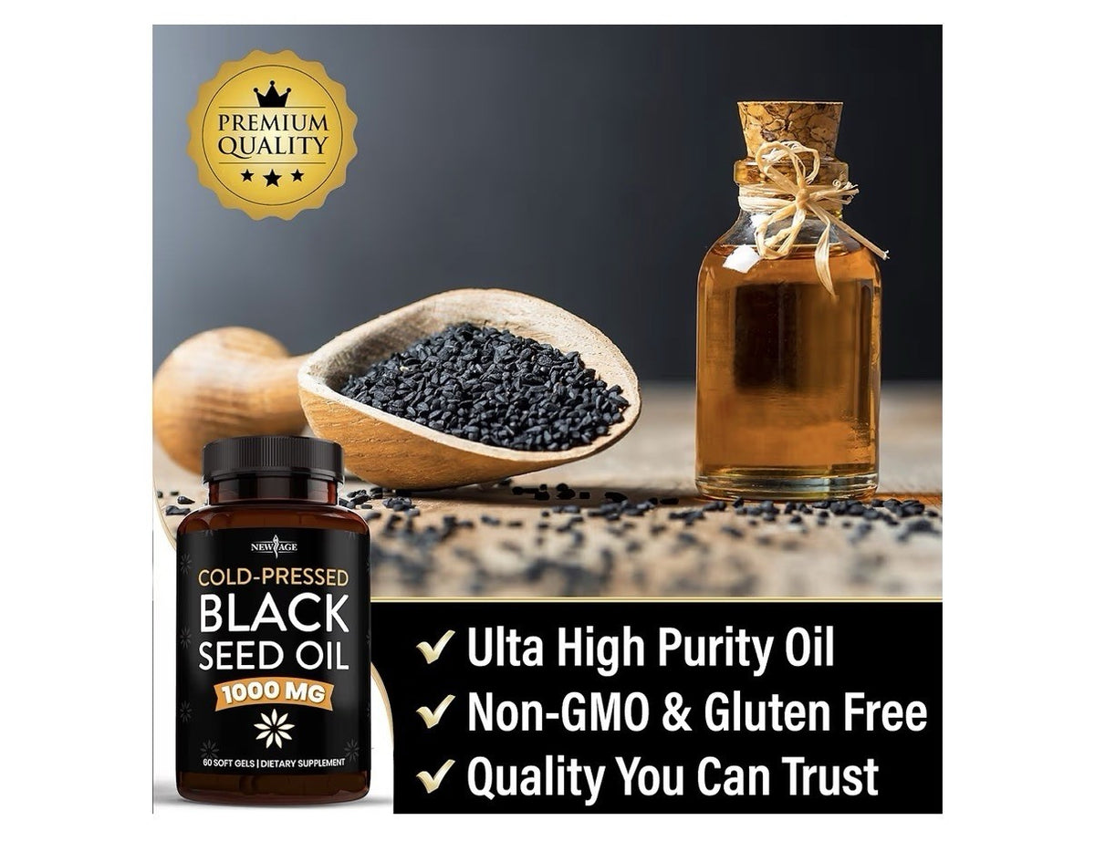 2 Pack NEW AGE Black Seed Oil 1000 MG Cold Pressed Nigella Stavia Black Cumin