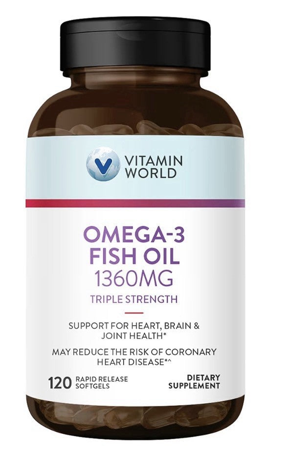 Vitamin World Omega 3 Fish Oil 1360 mg Triple Strength Supplement 120 Softgels