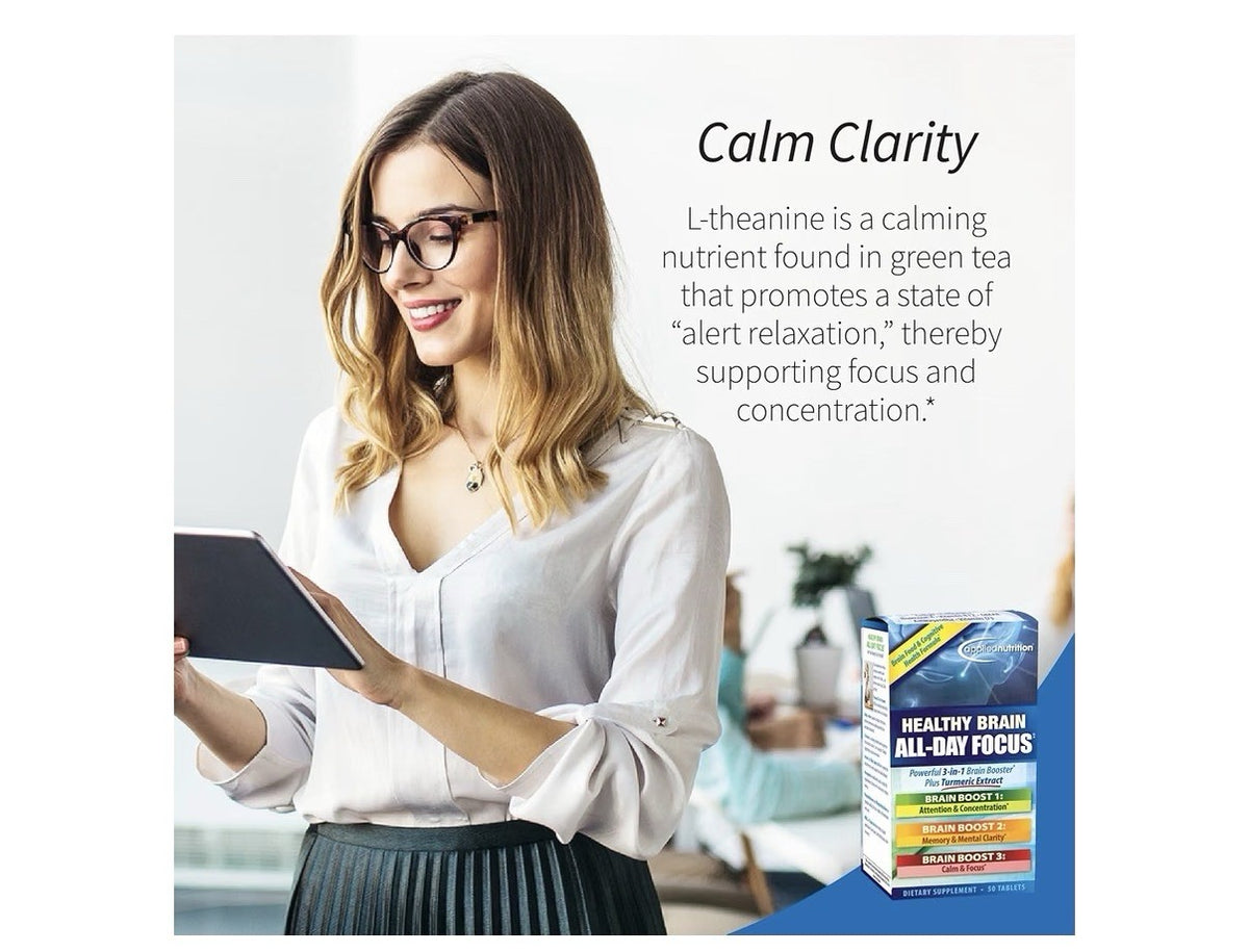 Applied Nutrition Healthy Brain All-Day Focus Memory Mental Clarity Calm 2 Pack
