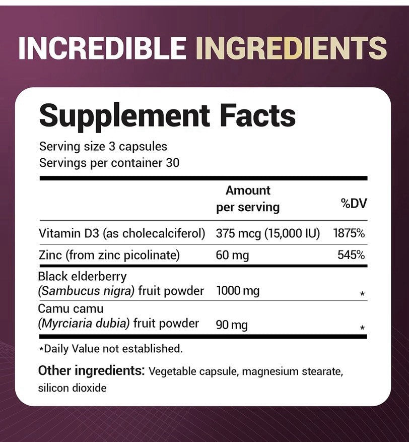 Dr. Berg Black Elderberry With Zinc Vitamin D3 Immune Support Antioxidant 90Caps