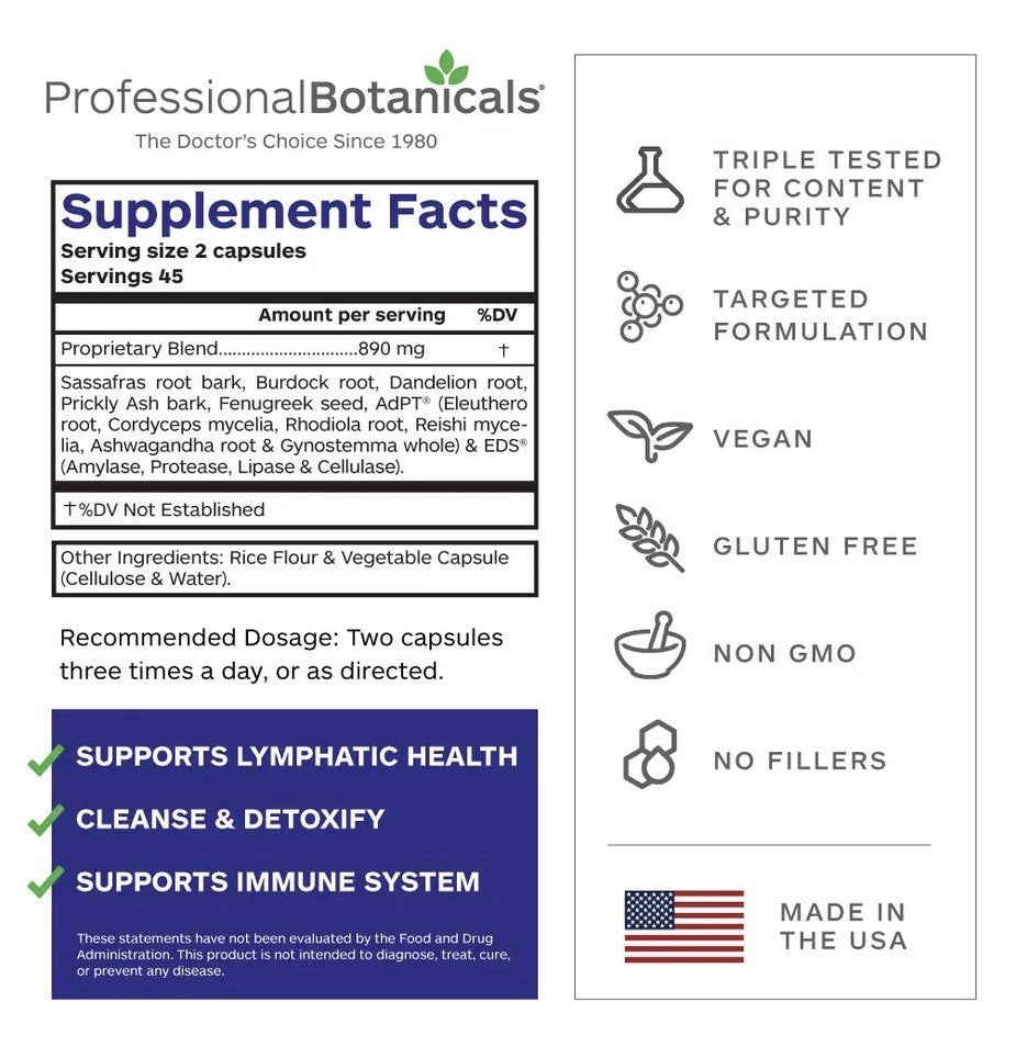 Professional Botanicals Lymph Detox Lymphatic Drainage Cleanse Support 90capsule
