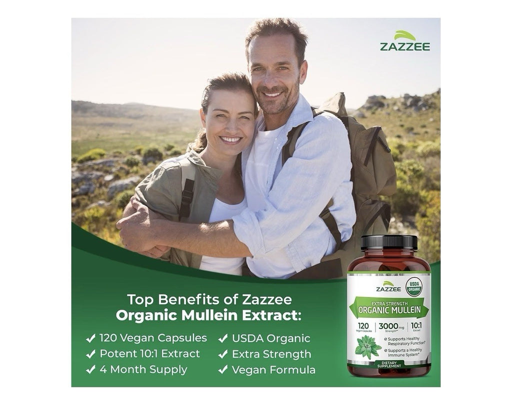 Zazzee Organic Mullein Leaf Support Healthy Respiratory Immune 4 Month Supply