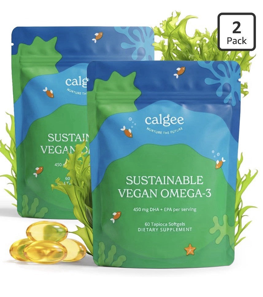 2 Pack Calgee Algae Sustainable Vegan Omega 3 DHA & EPA Total 120 Vegan Softgels