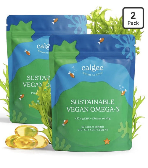 2 Pack Calgee Algae Sustainable Vegan Omega 3 DHA & EPA Total 120 Vegan Softgels