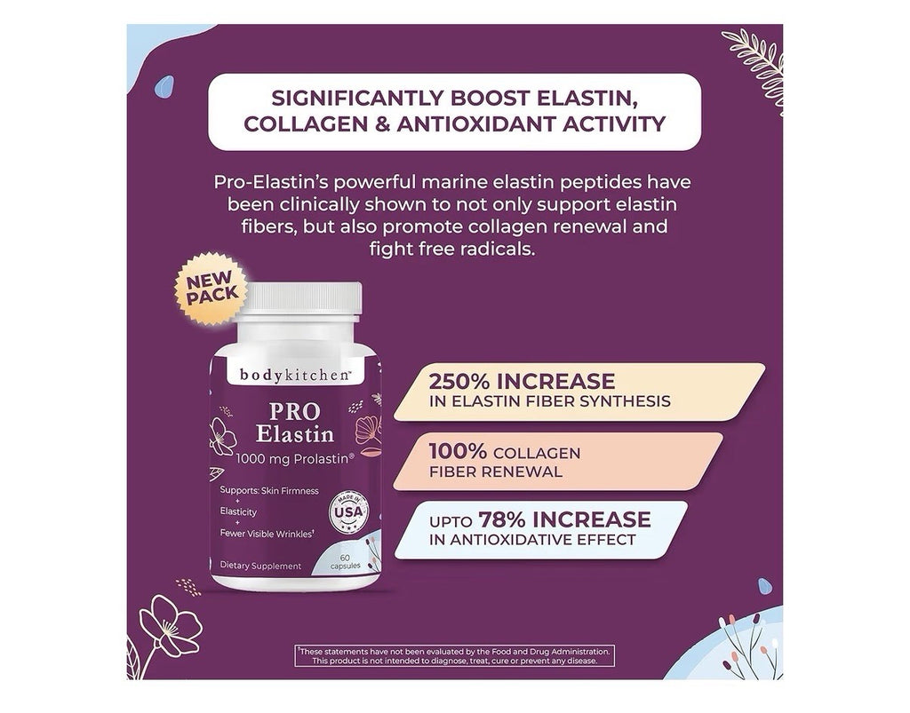 3 Pack Body Kitchen Pro-Elastin 1000 mg Supplement Help Reduce Signs Of Aging