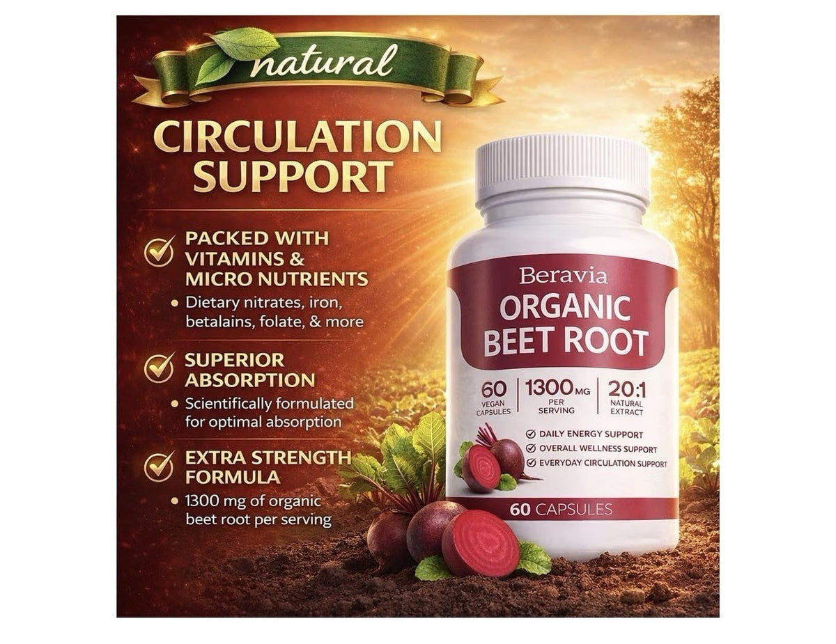 Beravia Organic Beet Root Circulation Support Overall Wellness Support 60capsule