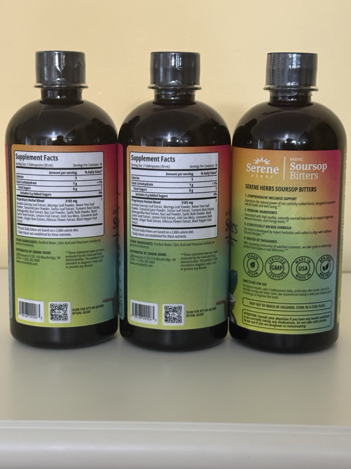 3 Pack Serene Herbs Exotic Soursop Bitters Liquid Gut Health Detox Vitality
