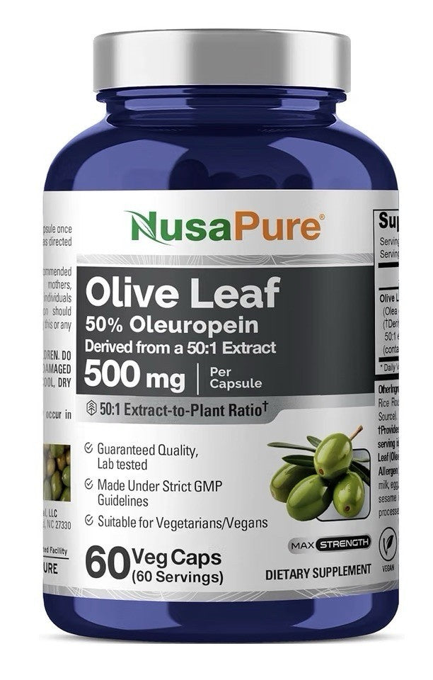 NusaPure Olive Leaf 50% Oleuropein 500 mg Per Capsule 60 Capsules 60 Servings