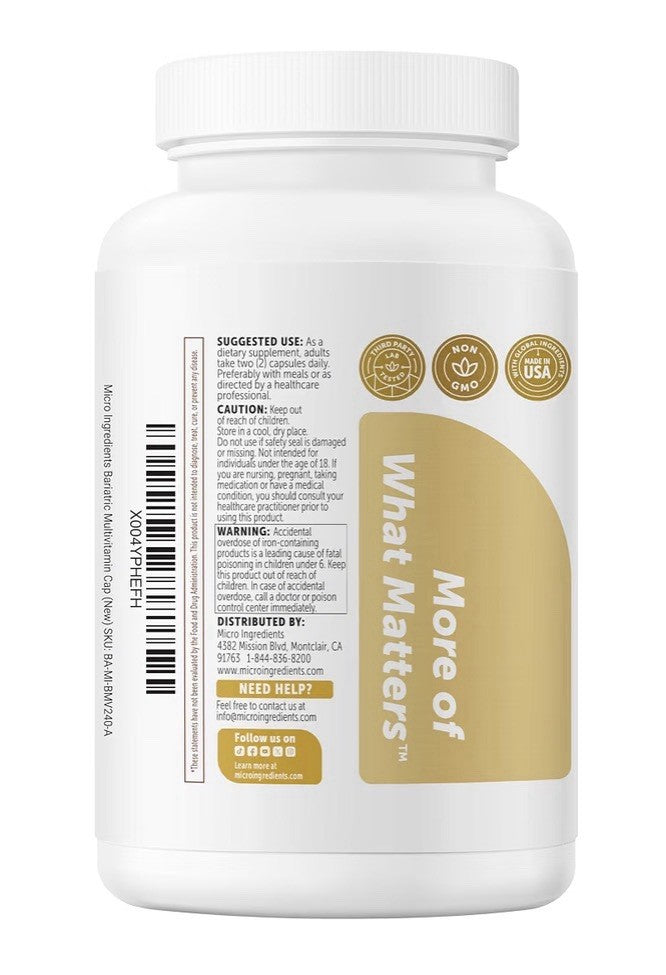 Micro Ingredients Bariatric Multivitamin Methylated with Iron 240 Capsules