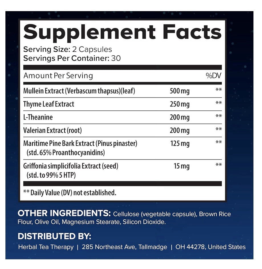 BREATHE PM Nighttime Support Sleep Aid Nourish Your Lung Mullein Lung Detox 60ca
