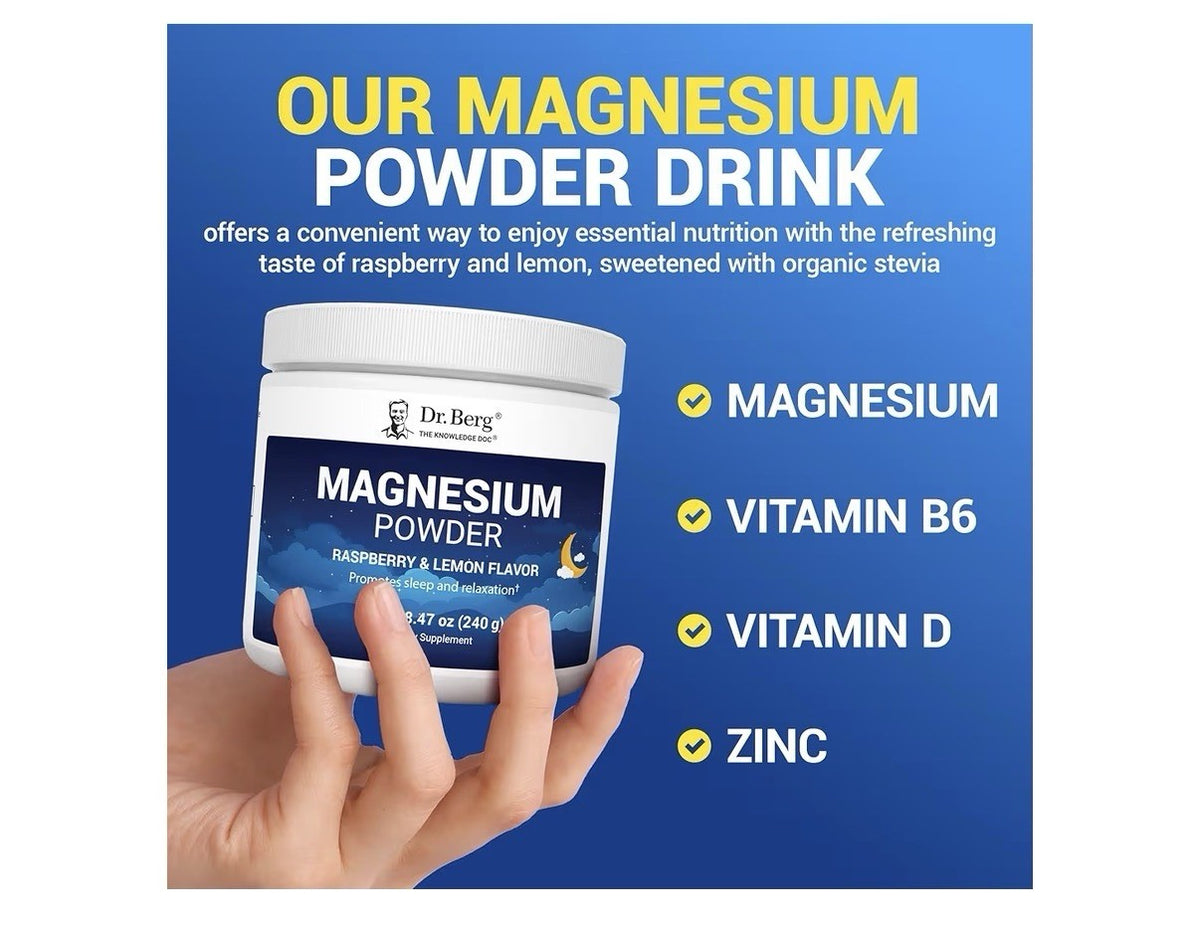 Dr. Berg Magnesium Powder Raspberry Lemon Flavor Sleep Relaxation Stress Relief