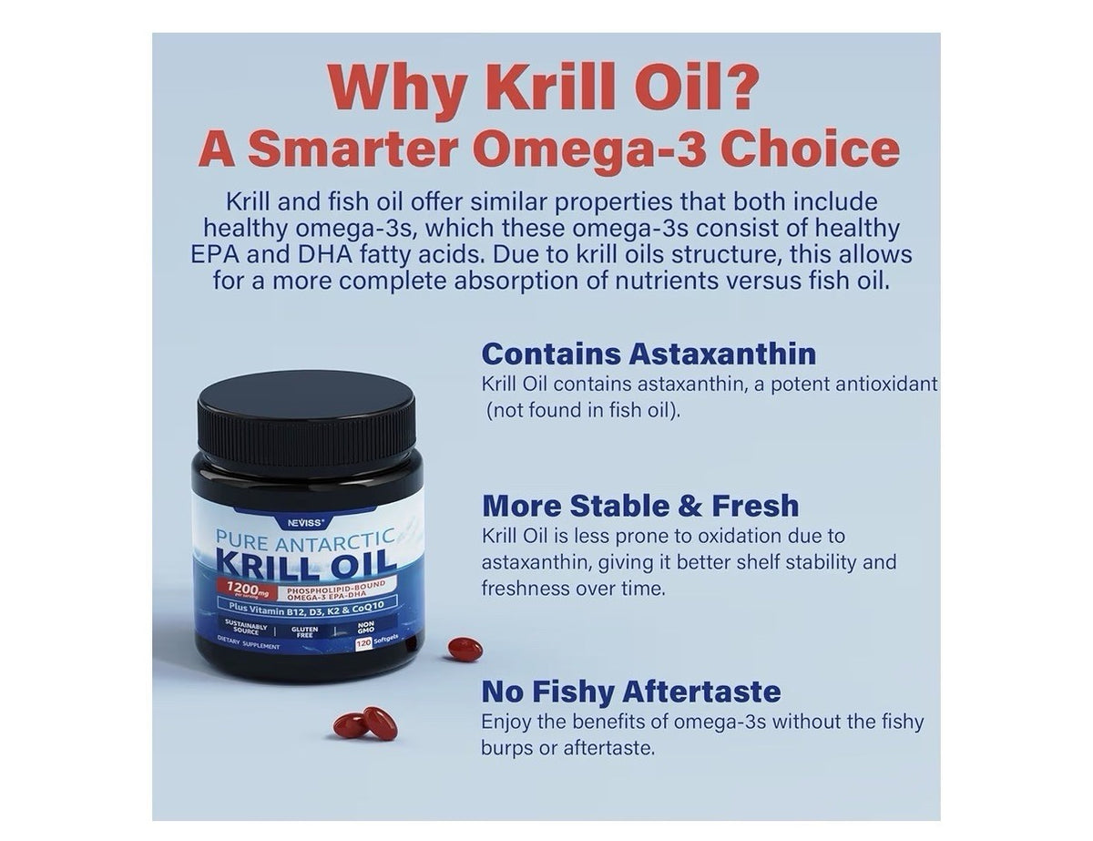 2 Pack Neviss Antarctic Krill Oil Omega 3 EPA DHA Brain Eye Immunity Mobility