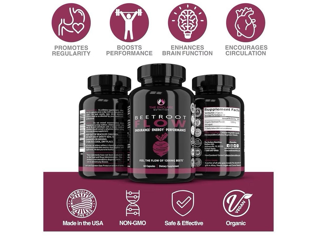 3 Pack THE ENCLARE NUTRITION Beet Rootl 1300mg Flow Endurance Energy Performance
