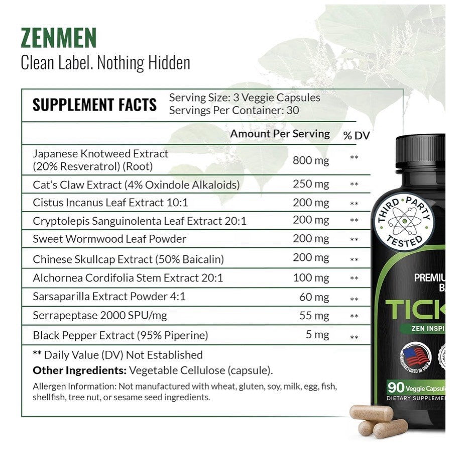 Zenmen Tick Immune Support 10 in 1 Herbal Formula Dietary Supplement 3 Bottles