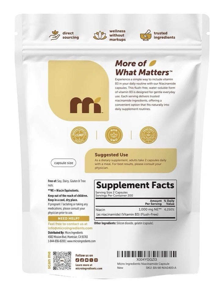 Micro Ingredients Niacinamide Vitamin B3 1,000 mg Per Serving 400 Capsules