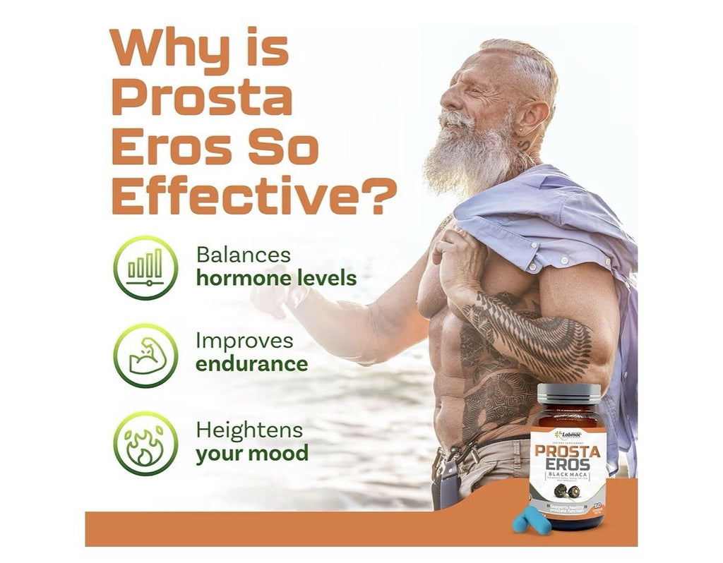 Prosta Eros Black Maca Prostate Support Supplement 7 Natural Ingredients 60 Caps