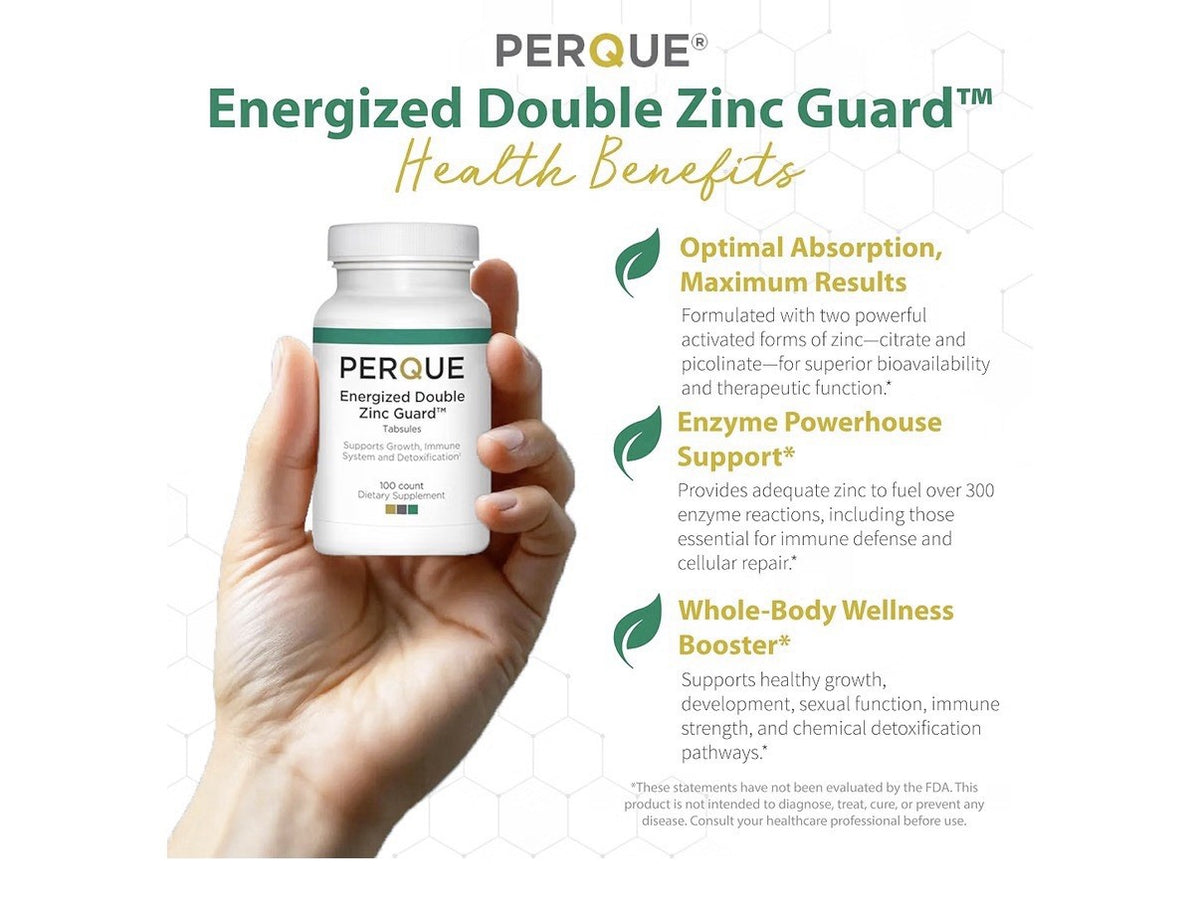 PERQUE Energized Double Zinc Guard Immune System Detoxification Support 100Tabs