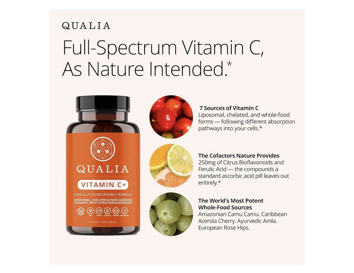 2 Pack Qualia Vitamin C+ LIPOSOMAL, CHELATED & FOOD-SOURCED VITAMIN C