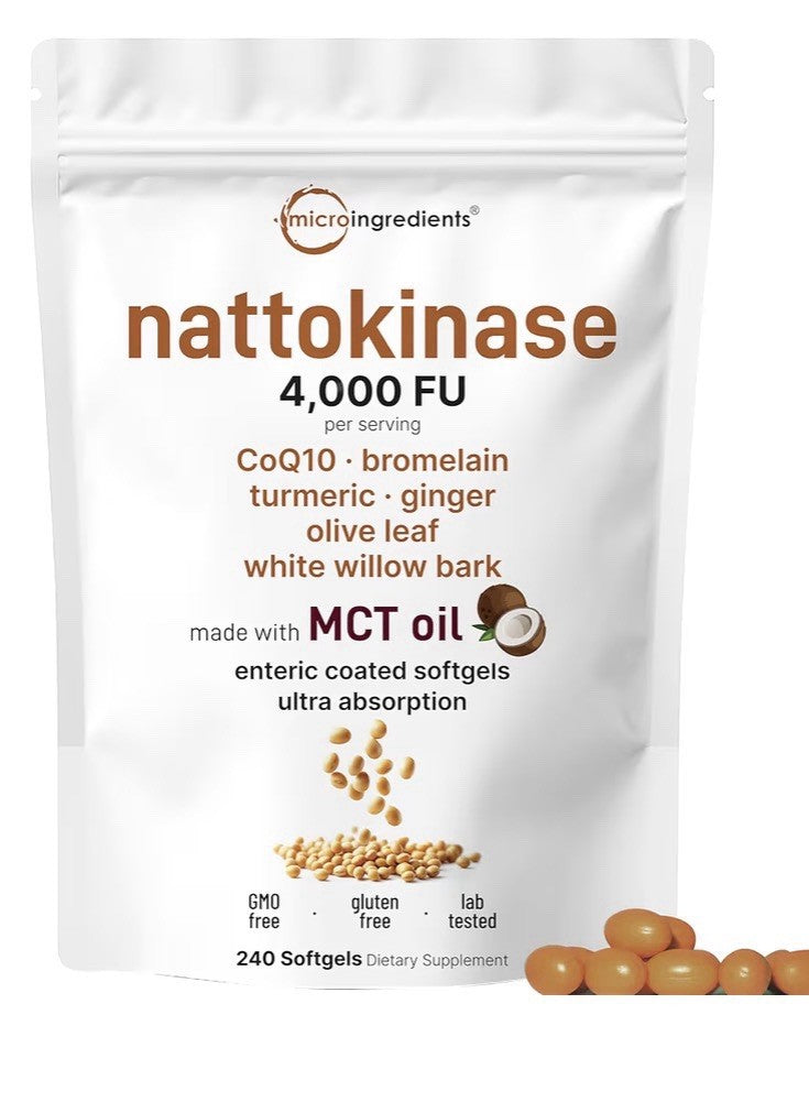 Micro Ingredients Nattokinase 4,000 FU CoQ10, Bromelain Turmeric 240 Softgels