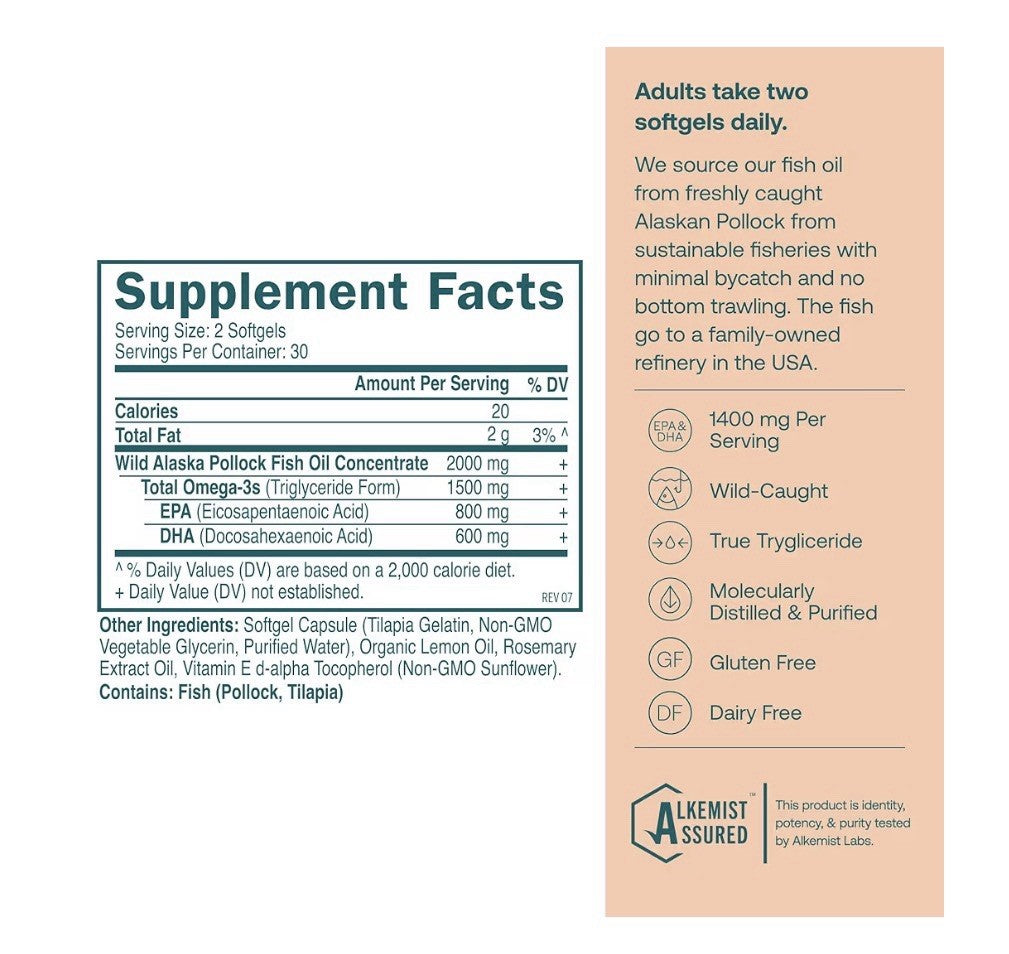True Grace Omega-3 Fish Oil 1400mg EPA DHA Brain Heart Joint Immune Support 60sg