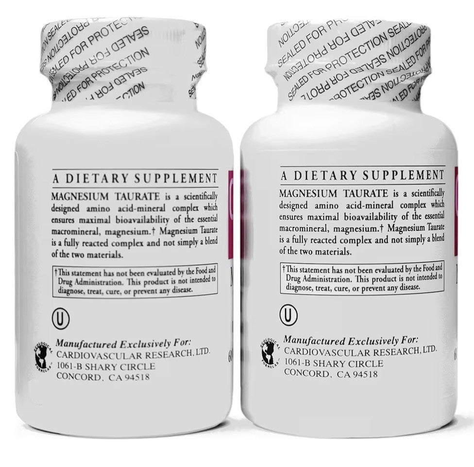2 Pack Cardiovascular Research Magnesium Taurate 125 mg Supplement Total 120caps