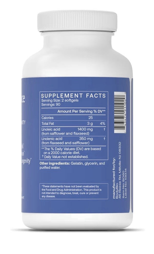 BodyBio Balance Oil Omega 3 &6 Supplement Energize Cells Brain Longevity 180sgel