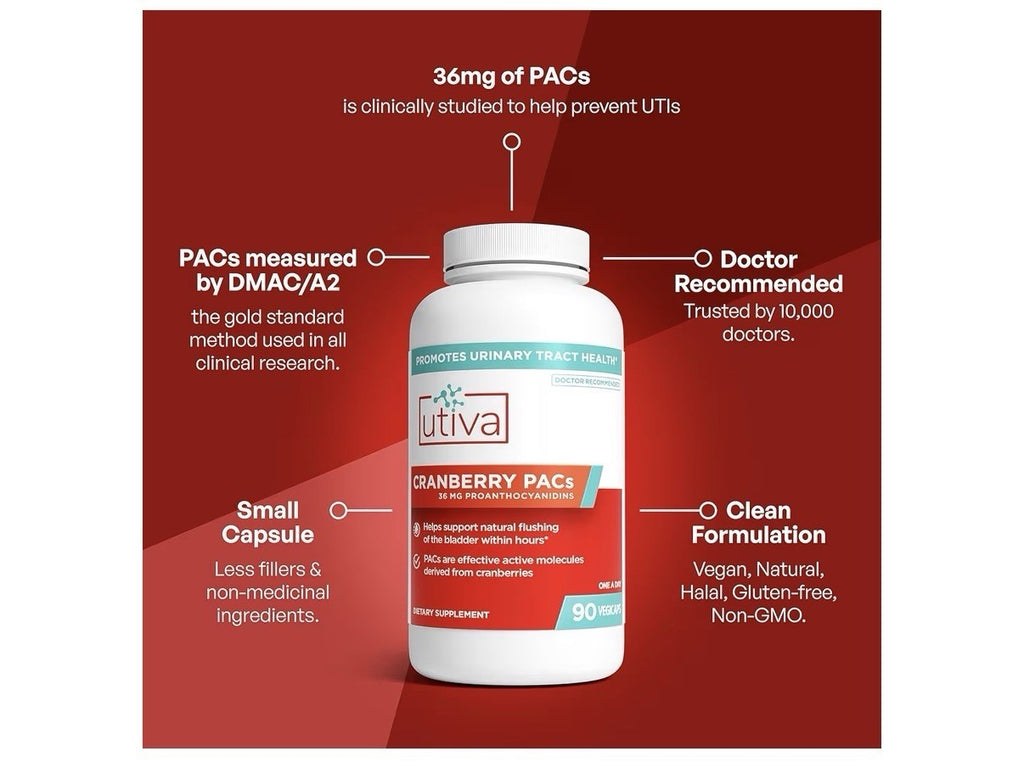 Utiva Cranberry PACs Urinary Tracy Health For Women And Men 90 Capsules