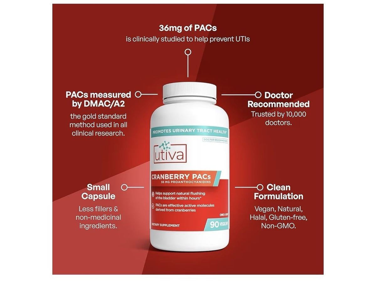 Utiva Cranberry PACs Urinary Tracy Health For Women And Men 90 Capsules