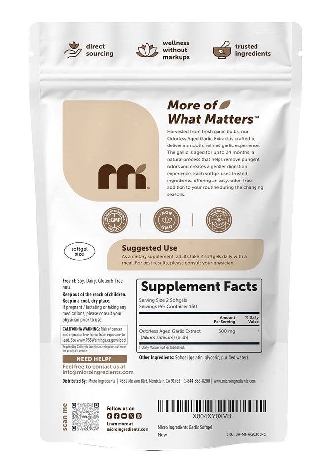 Micro Ingredients Aged Garlic Extract Odorless  2 Years Aged 300 Softgels