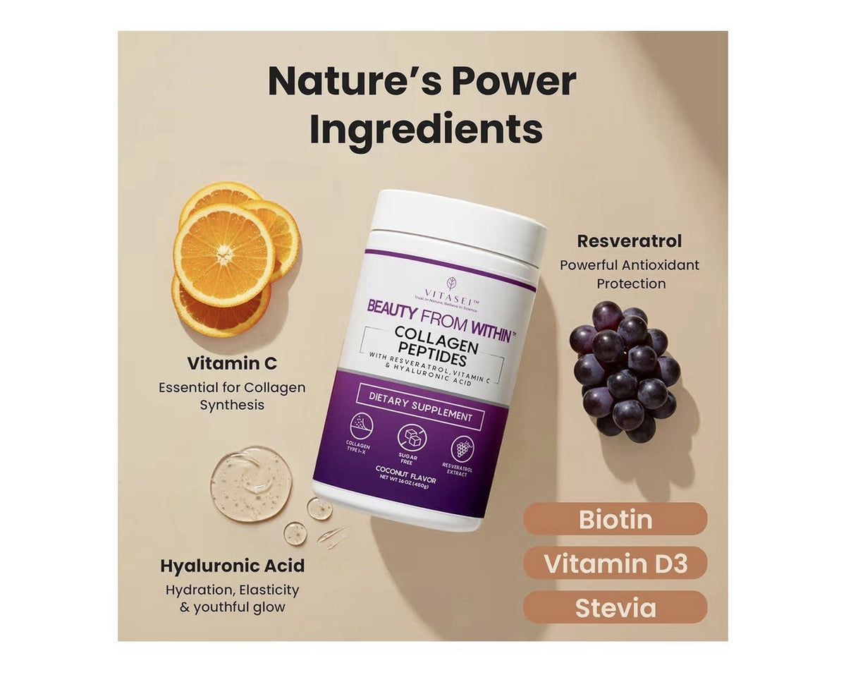 VITASEI Beauty From Within Hydrolyzed Collagen Peptide Powder Coconut Flavor 1LB