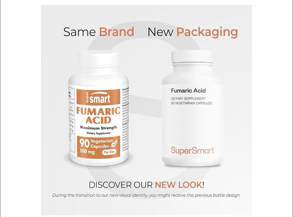Supersmart Fumaric Acid 500mg per Day Help with Patches of Peeling Skin 90 Caps