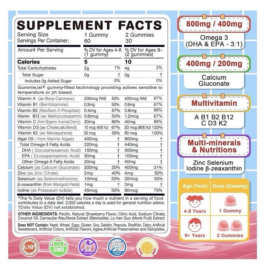 Nextdia Omega 3 EPA + DHA Gummies for Kids 4+ with Multivitamin 2 Pack