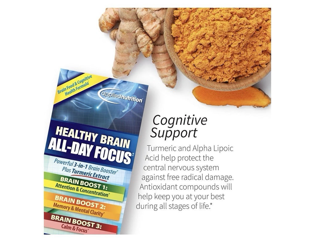 Applied Nutrition Healthy Brain All-Day Focus Memory Mental Clarity Calm 2 Pack