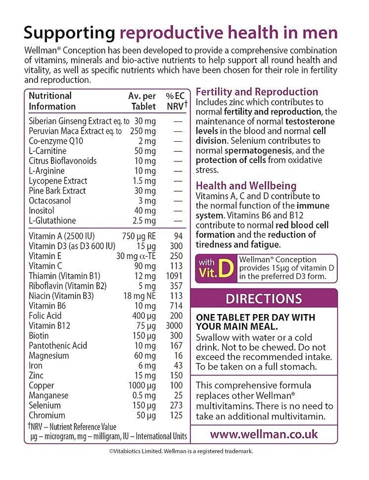 VITABIOTICS Wellman CONCEPTION Fertility & Reproduction 30 TABLETS