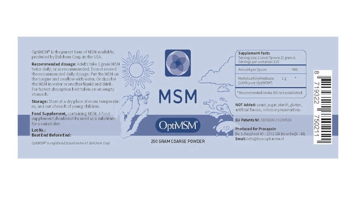 Procapsin MSM OptiMSM Pure Methylsulfonylmethane MSM Supplement Powder 250 Grams