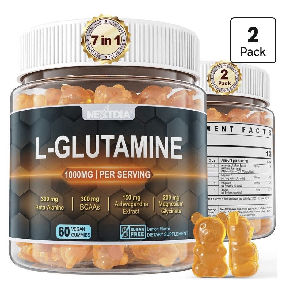 Nextdia L-Glutamine 1000mg Gummies for Women & Men Post-Workout Recovery 2 Pack