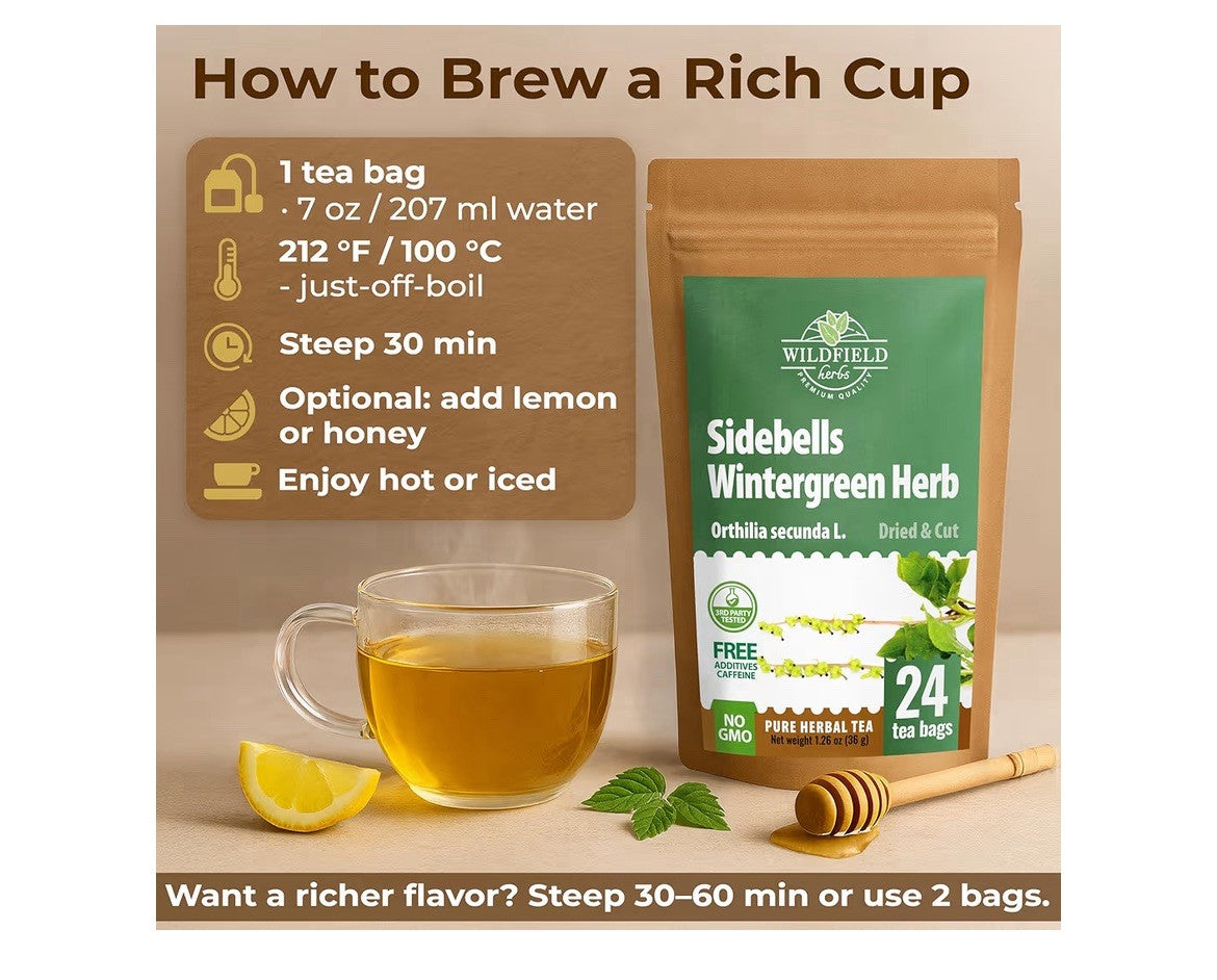 Sidebells Wintergreen Tea dried cut herb   (Orthilia Secunda) 24 Teabags
