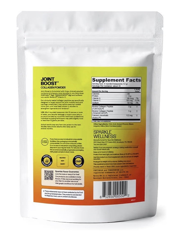 Sparkle Wellness Joint Boost Collagen Powder Mobility Ligament Health Orange
