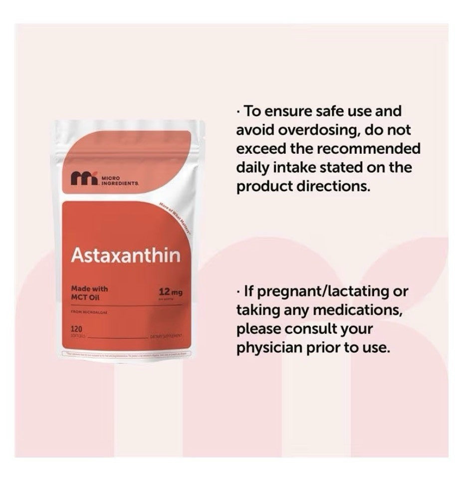 Micro Ingredients Astaxanthin 12mg From Microalgae Triple Strength 120 Softgels