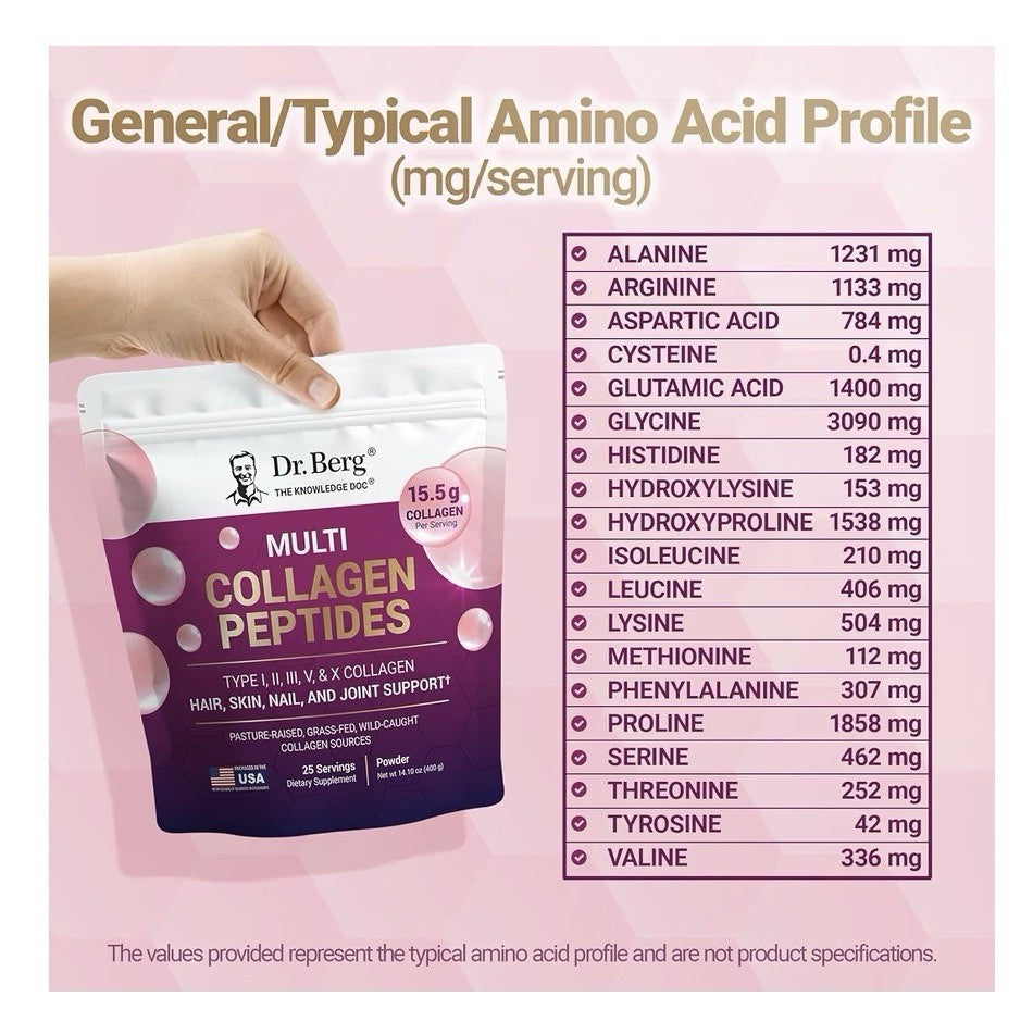 Dr. Berg Multi Collagen Peptides Powder Types I, II, III, V, X Unflavored Powder