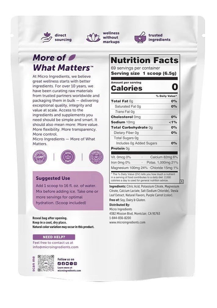 Micro Ingredients Electrolytes Hydration Drink Mix Powder Grape Flavor 69serving